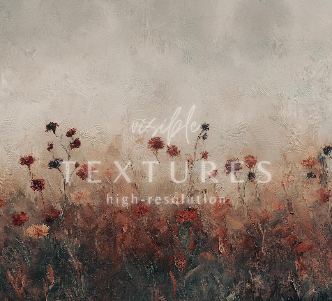 Moody Autumn Wildflower Field In Muted Earth Tones Vintage Art Poster - Image 3