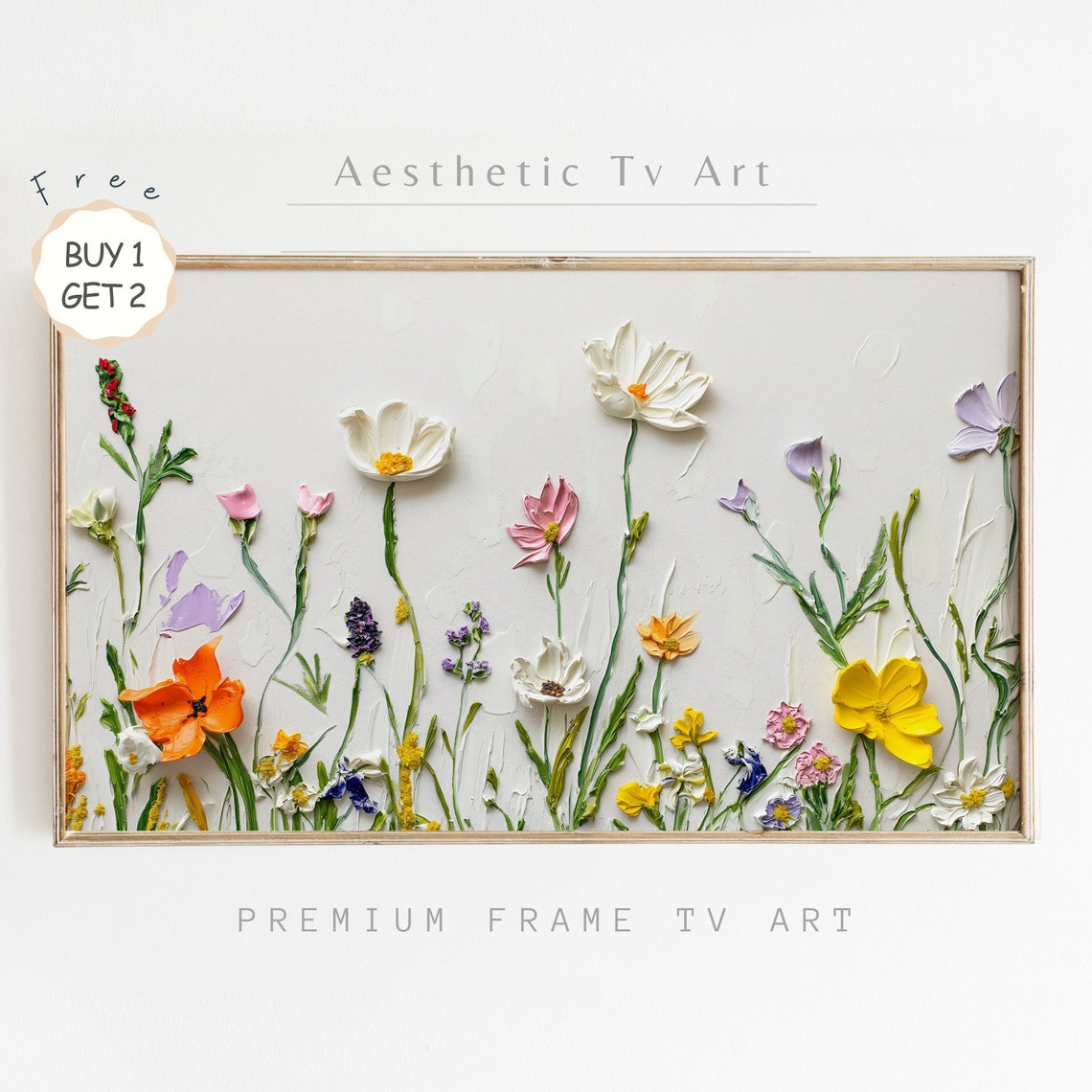 Minimalist White Impasto Wildflowers Delicate Spring Art Poster