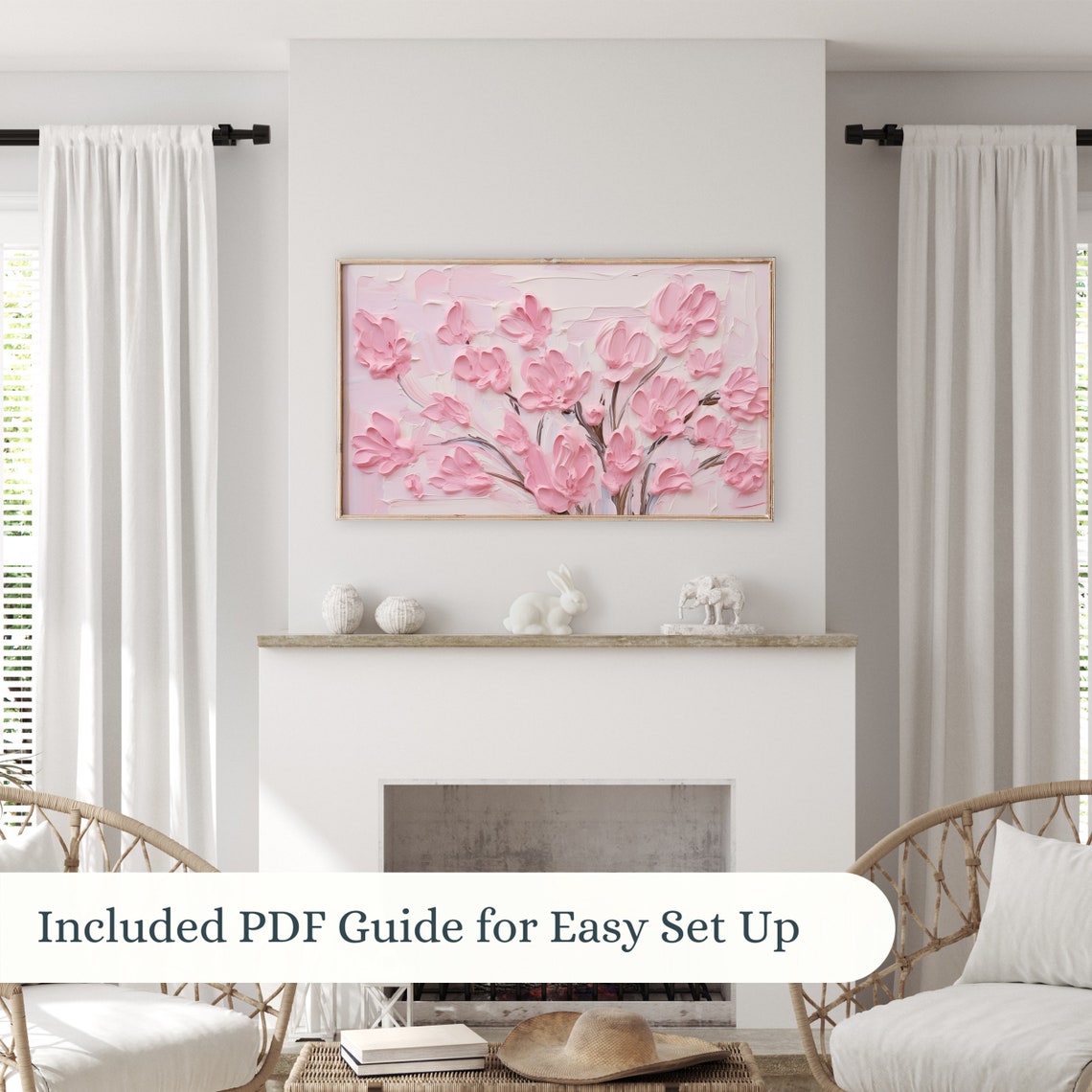 Pink Magnolia Blossoms Impasto Textured Spring Floral Poster - Image 2