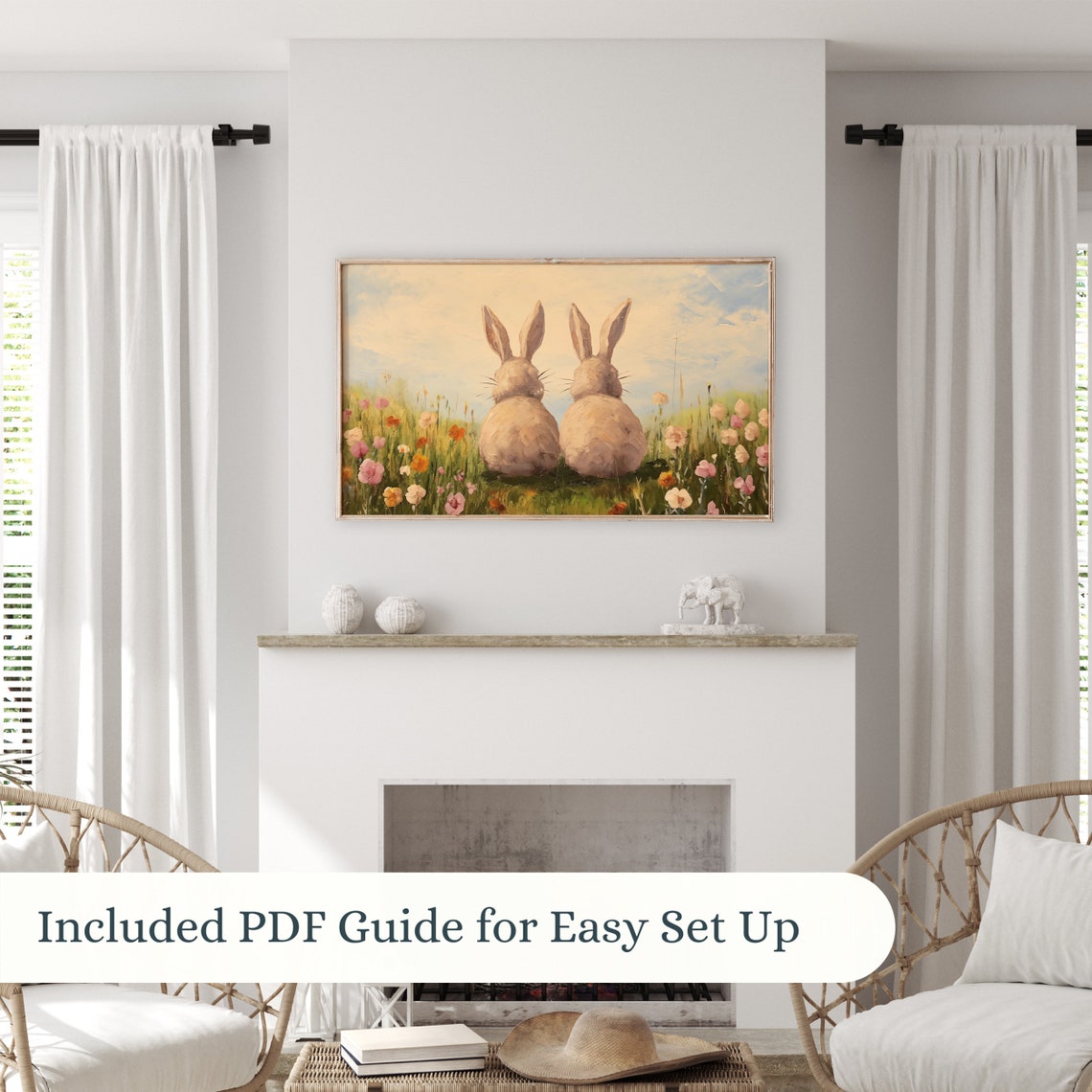 Cute Easter Bunnies Meadow Wildflowers Spring Animal Art Poster - Image 3