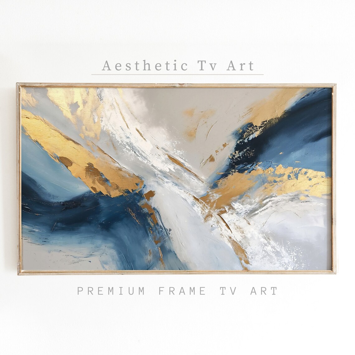 Navy Blue Gold White Modern Abstract Textured Decor Art Poster
