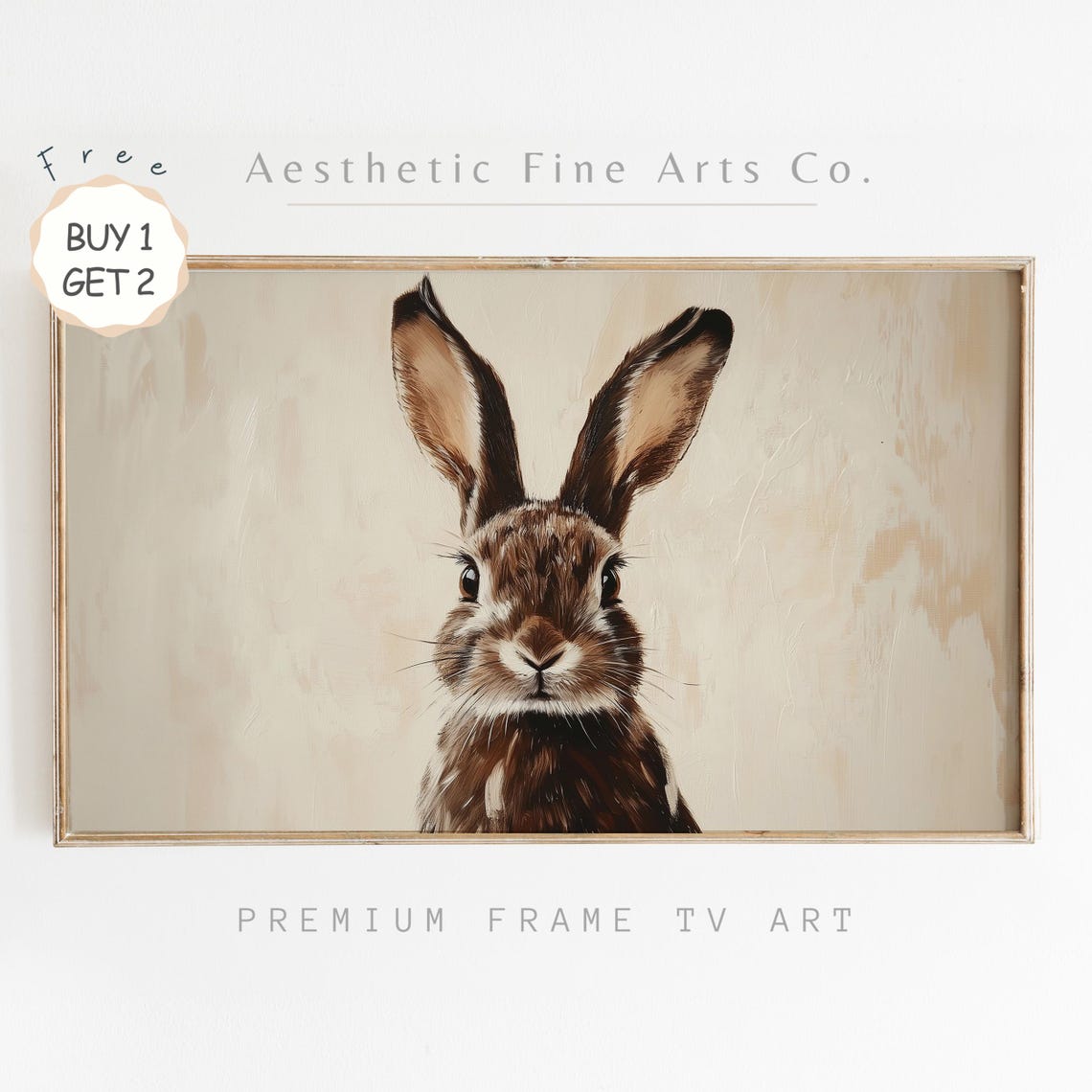 Vintage Brown Bunny Portrait On Neutral Beige Background Art Poster