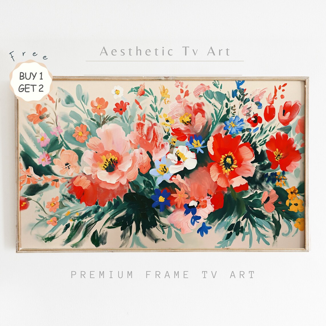 Colorful Spring Wildflower Bouquet Oil Painting Garden Blooms Poster