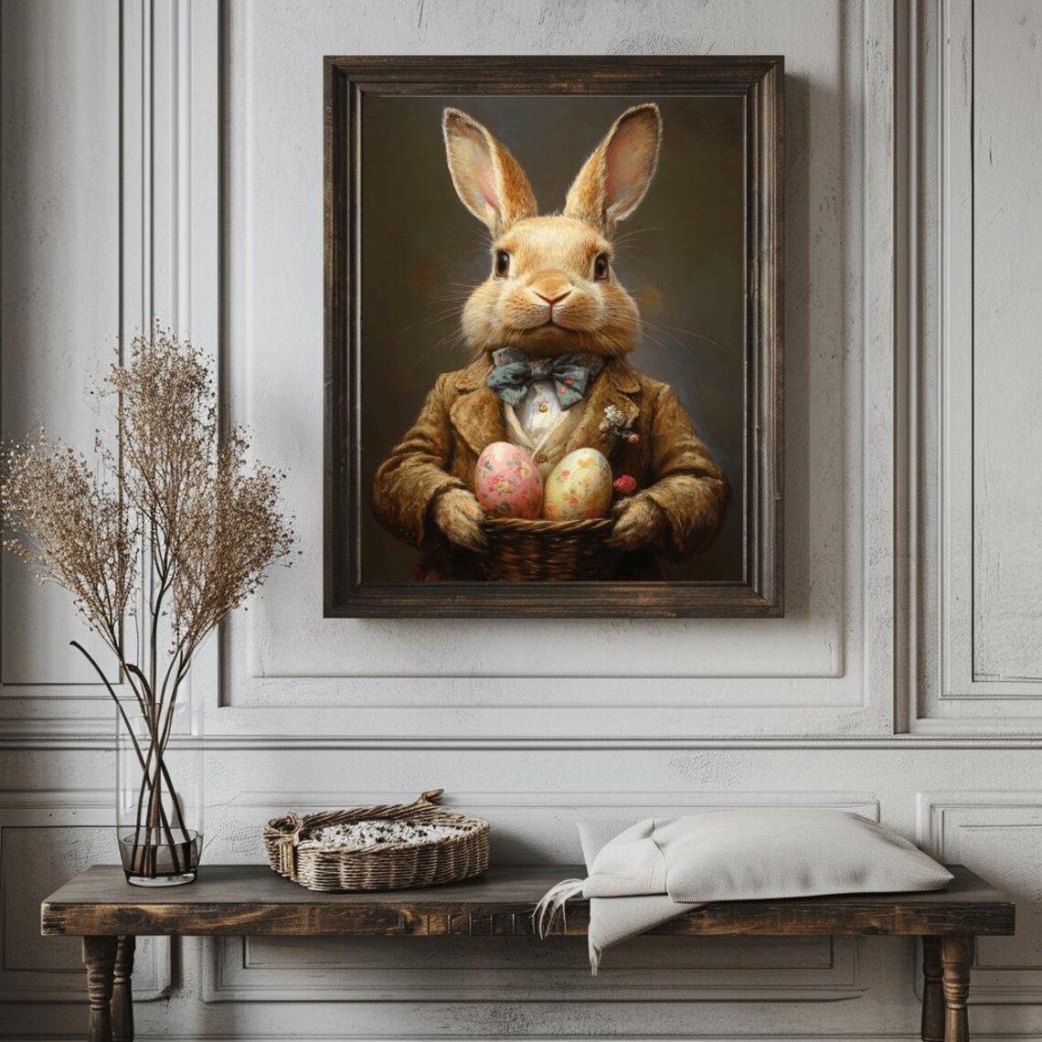 Gentleman Easter Bunny With Egg Basket Vintage Spring Rabbit Poster - Image 3