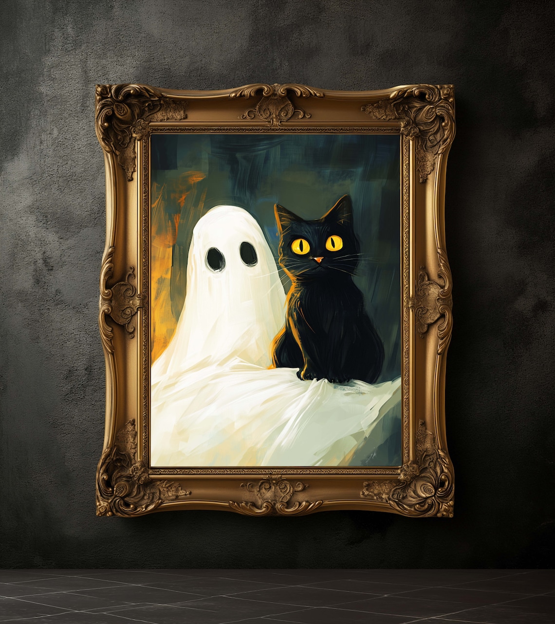 Cute Ghost Holding a Black Cat Halloween Spooky Painterly Art Poster