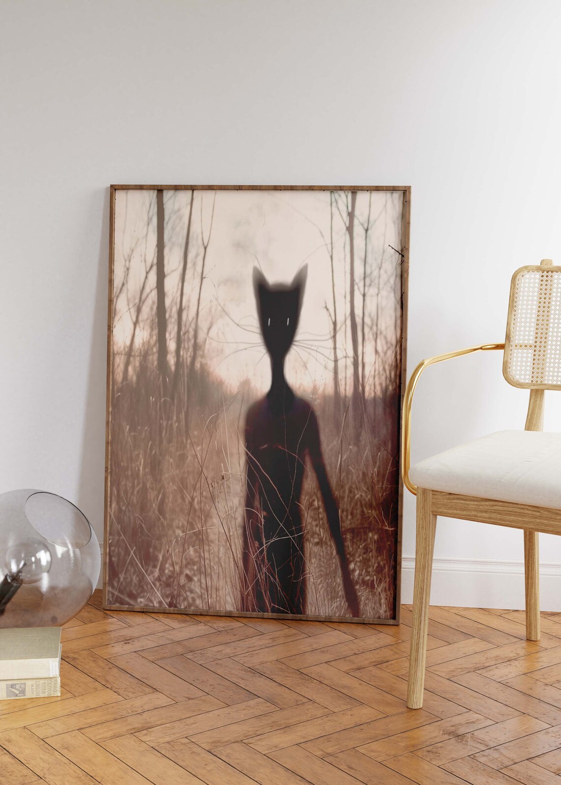 Slenderman Cat Creature Misty Forest Spooky Halloween Art Poster - Image 3