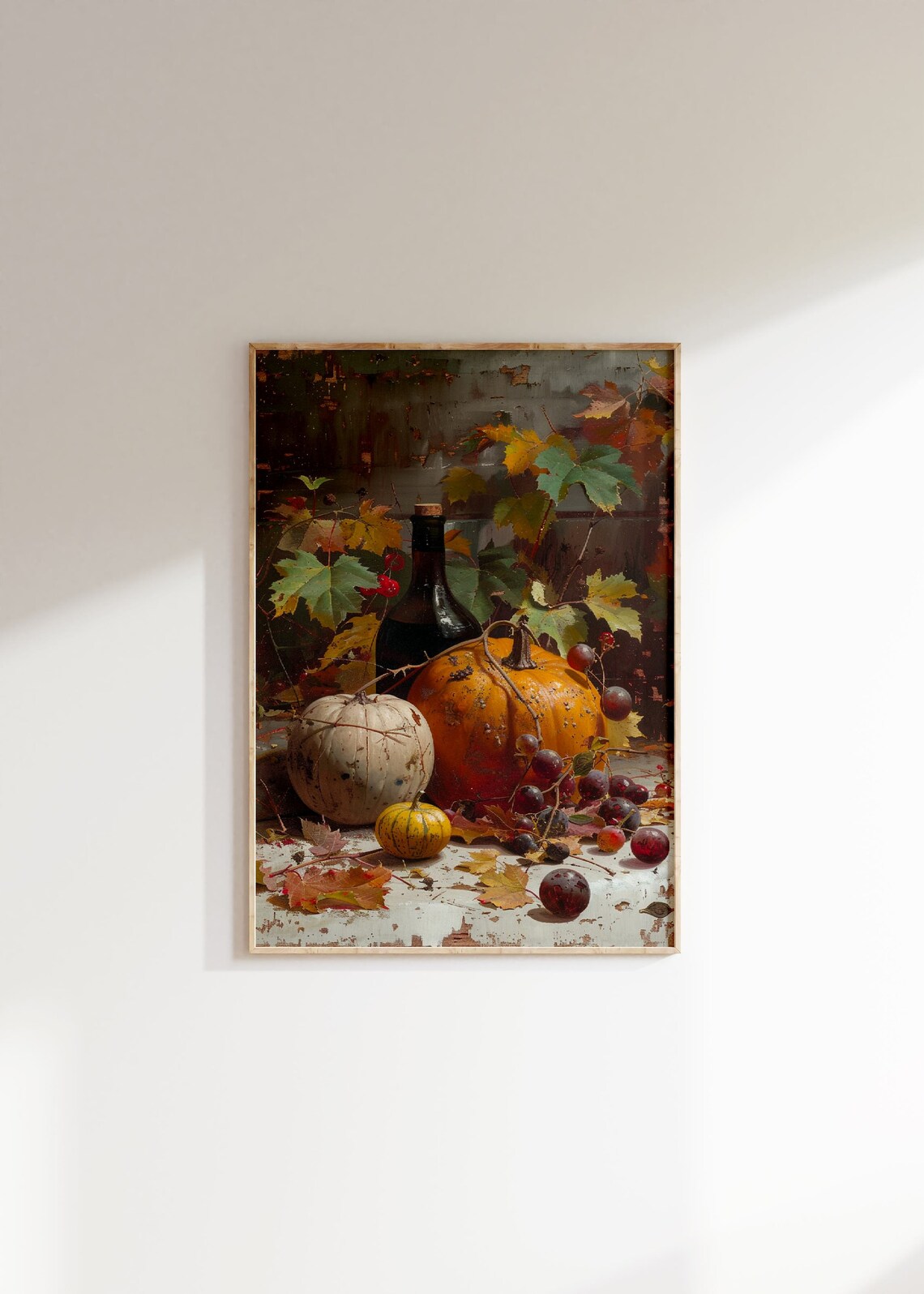 Vintage Harvest Still Life Pumpkins Grapes And Wine Bottle Poster - Image 3