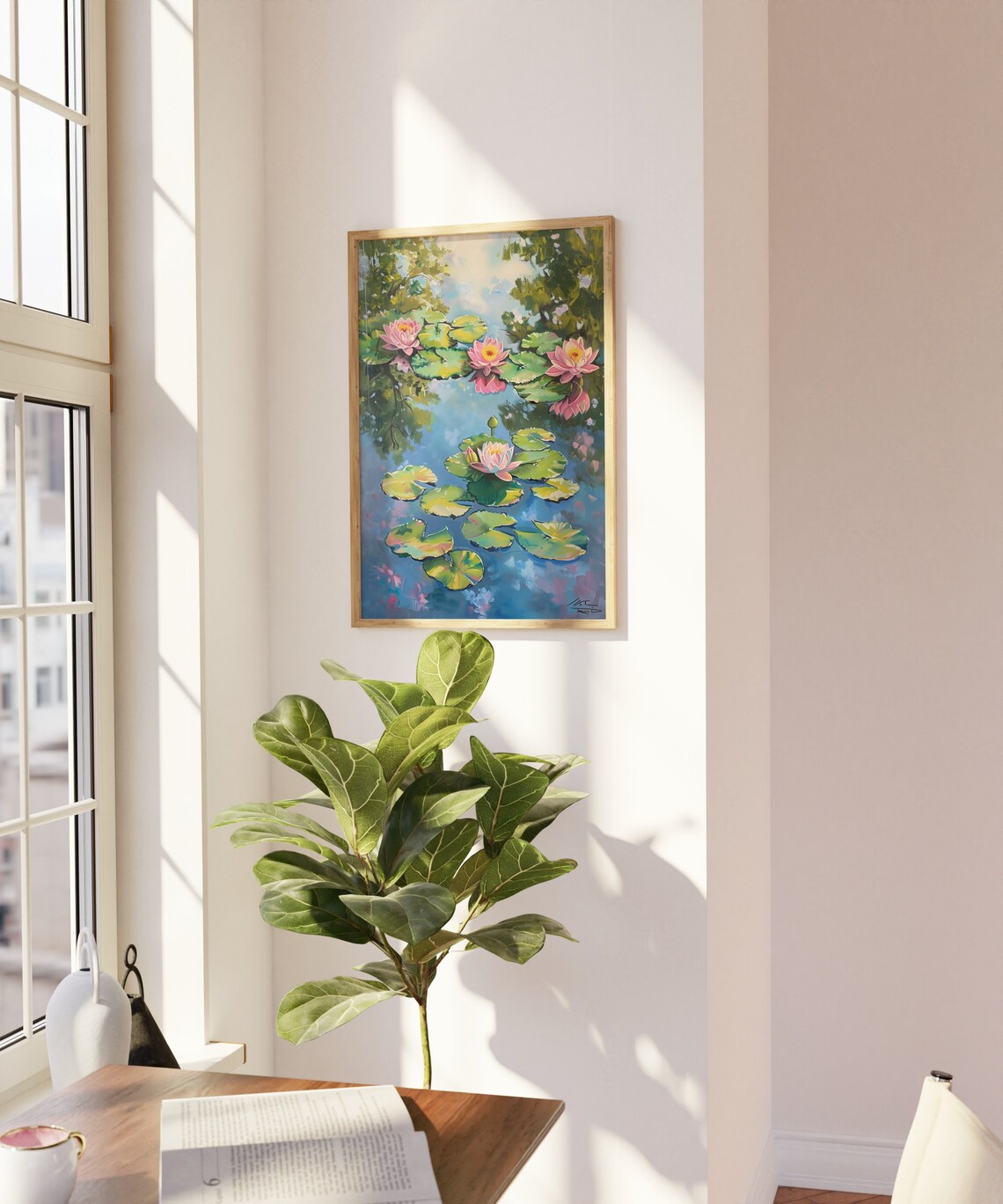 Water Lilies, Monet Style Vintage Art Print - Image 3
