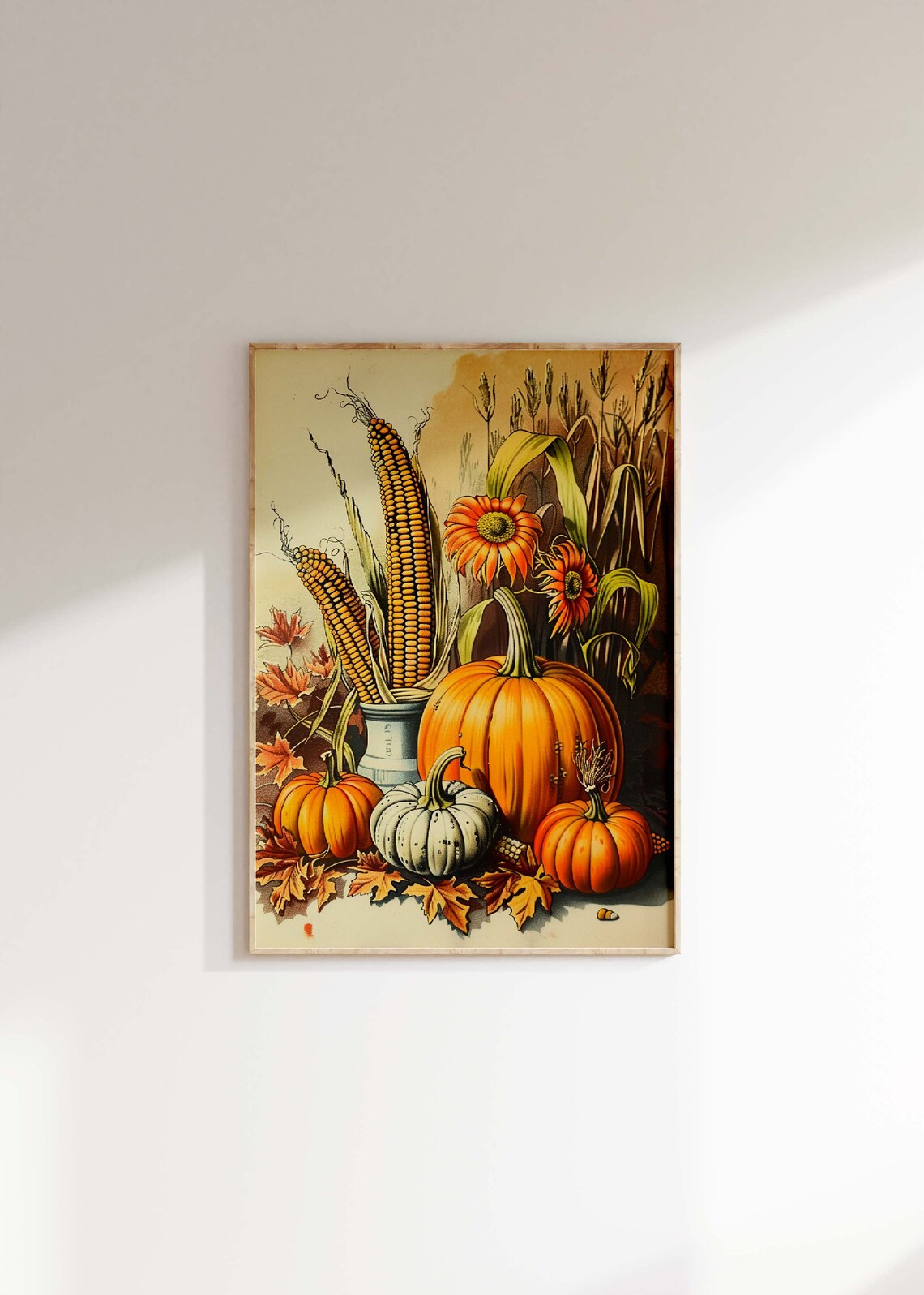 Pumpkins Corn Sunflowers Vintage Fall Harvest Still Life Poster - Image 4