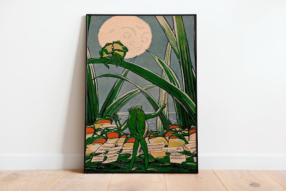 Singing Frog Chorus Vintage Retro Art Deco Poster