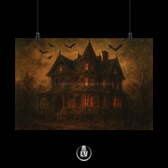 Haunted House Poster Spooky Wall Art Gothic Decor Halloween Decoration Vintage Print Apchg 27