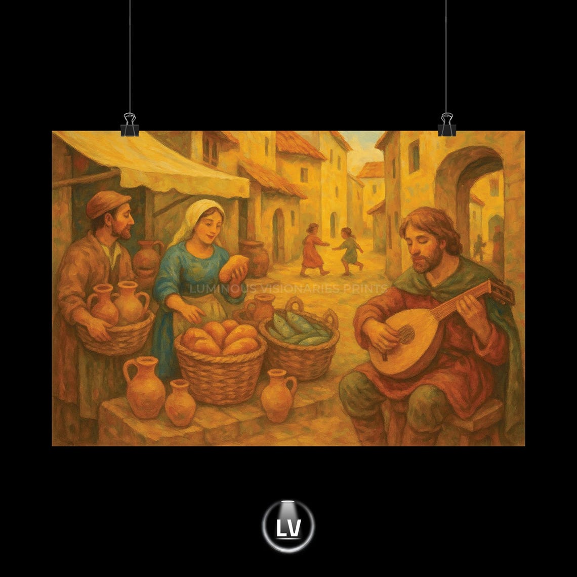 Rustic Market Scene, Vintage Art Print
