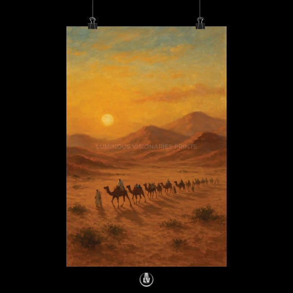 Desert Caravan Matte Vertical Poster Wall Art Home Decor Gift For Travelers Adventure Camel Print Sunset Apls 35