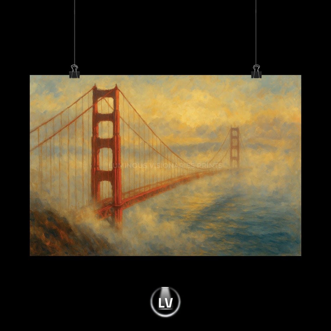 Golden Gate Bridge Fog San Francisco Bay Oil Painting Poster