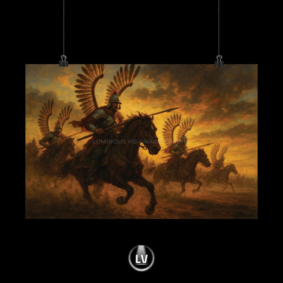Winged Hussars Charging at Sunset Epic Cavalry Battle Art Poster