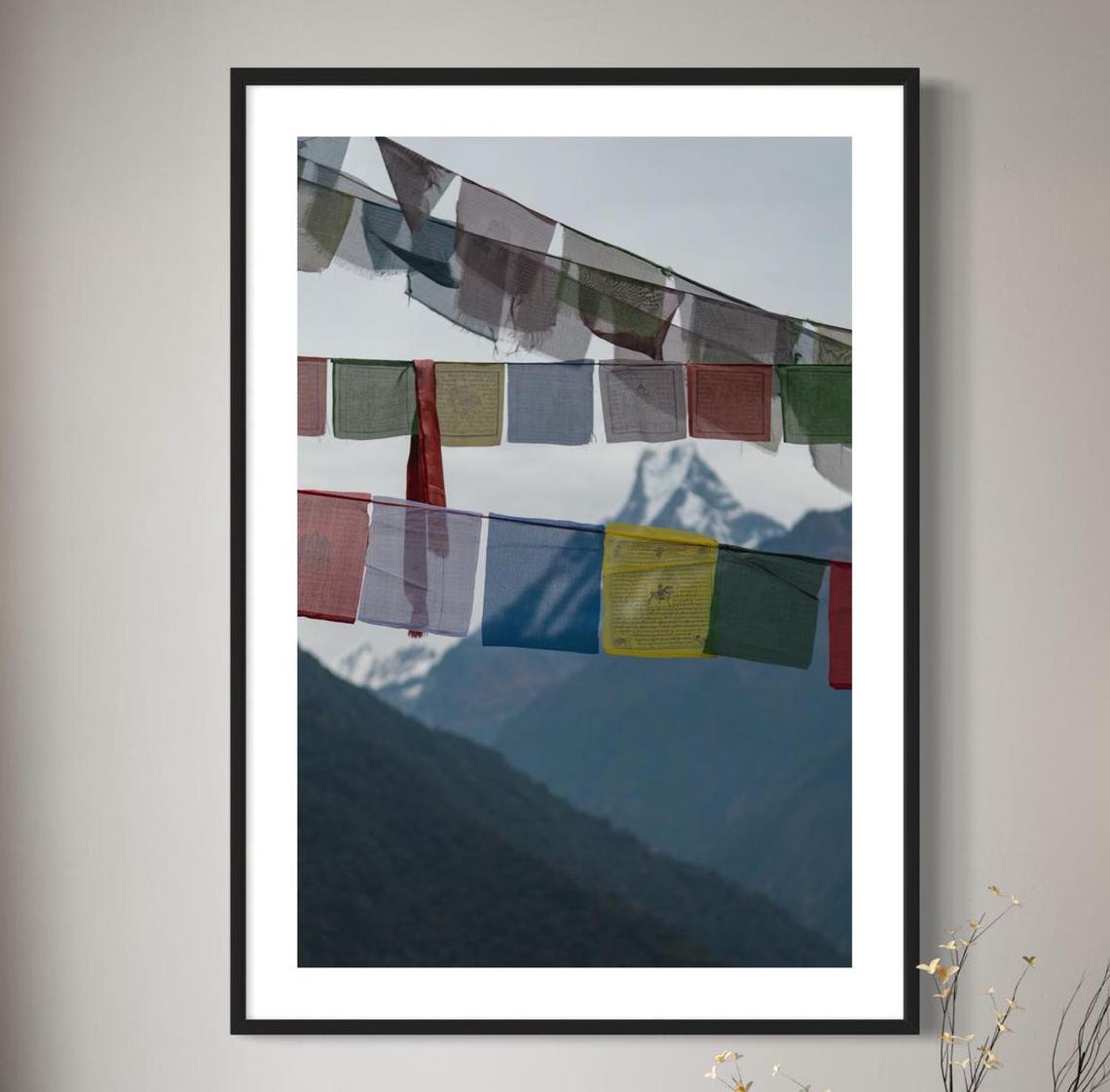 Prayer Flags With Annapurna Himalayan Peaks Nepal Photo Poster