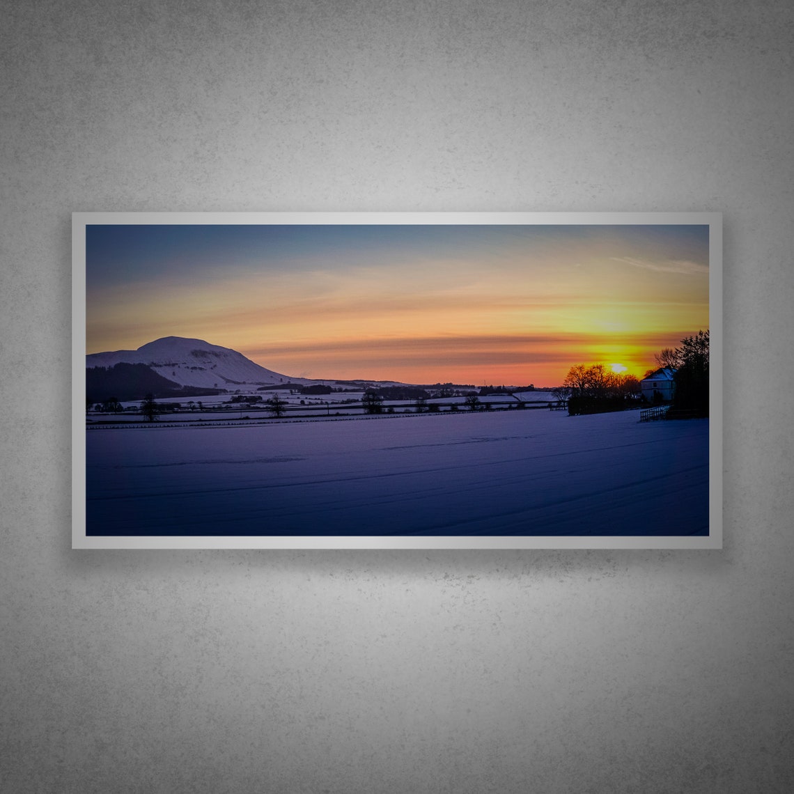 Blue Lomonds Snowy Sunset Panoramic Landscape Photography Print