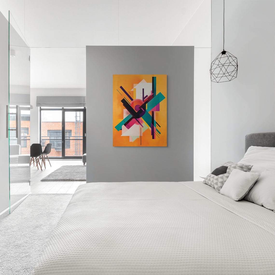 Vibrant Orange Geometric Abstract Art Dynamic Teal Pink Black Poster - Image 2