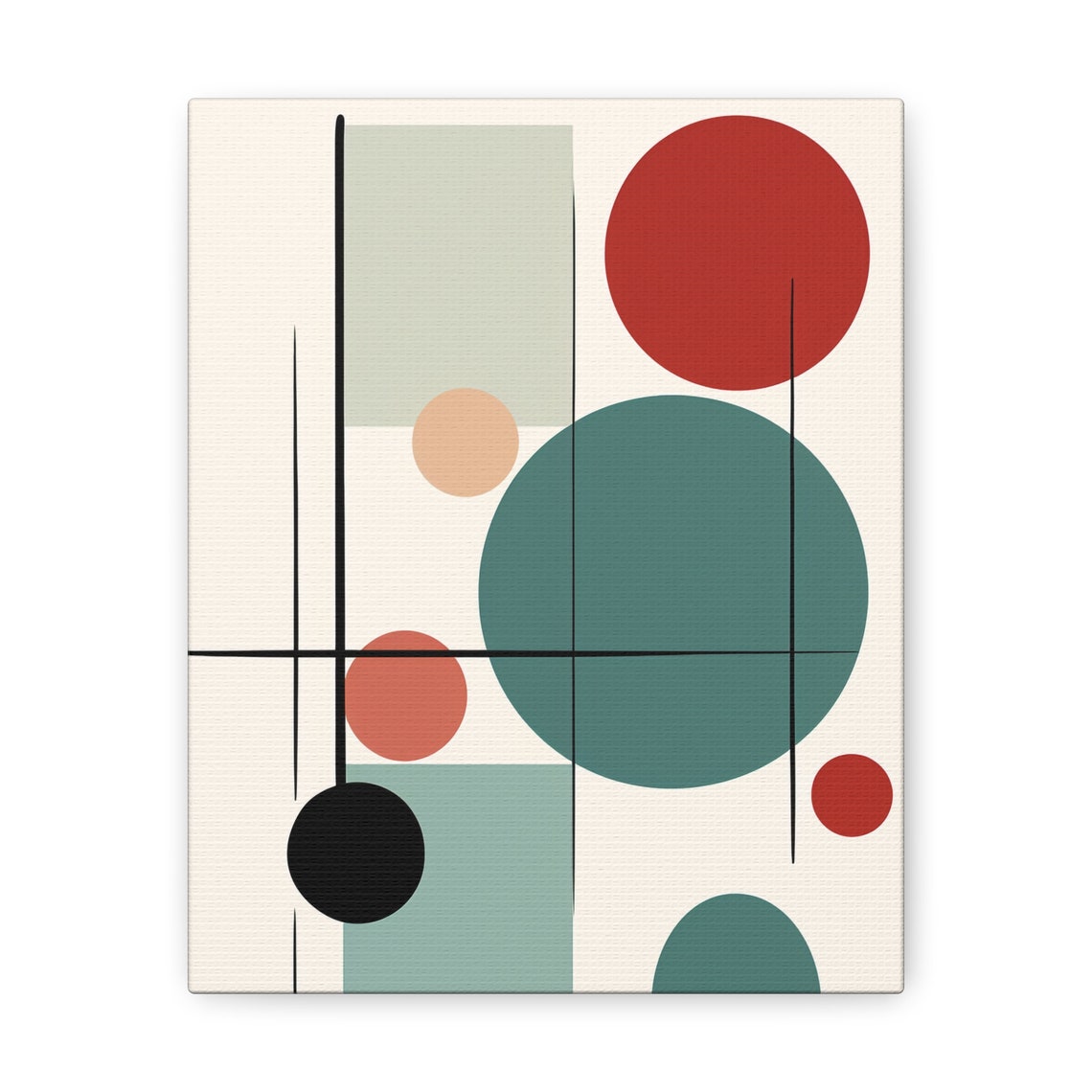 Mid Century Geometric Circles Red Teal Black Abstract Poster - Image 2