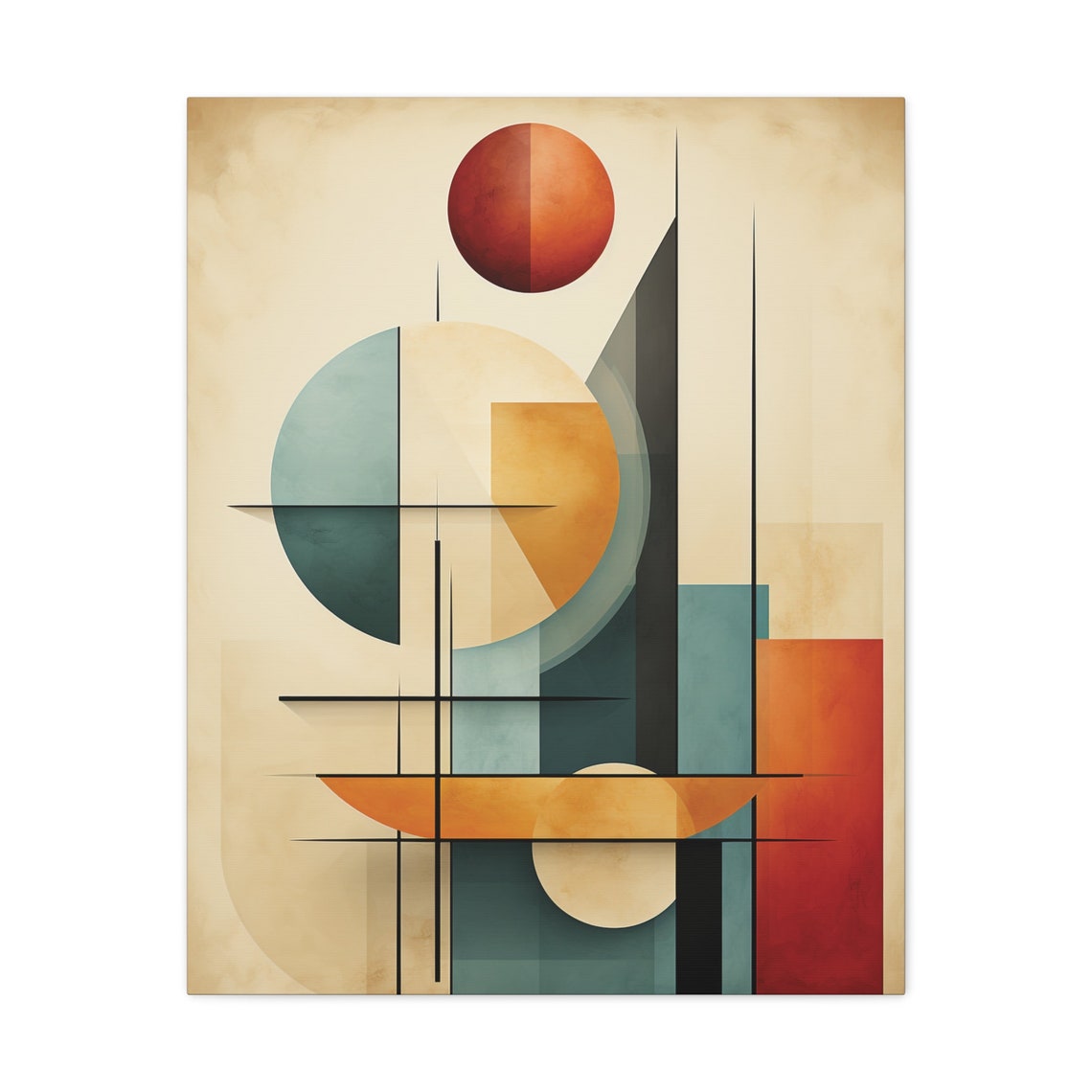 Retro Geometric Circles Abstract In Teal Orange And Cream Poster - Image 2