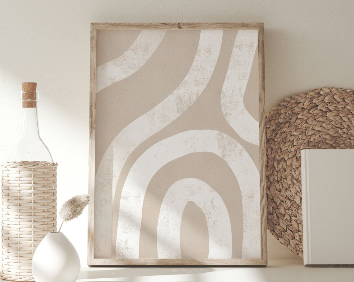 White Arch Rainbow Abstract Curved Art Beige Boho Neutral Poster