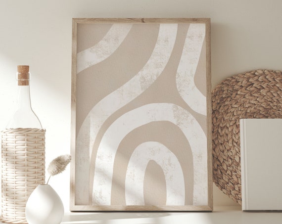 Beige White Freeform Curve Watercolor Wall Art Print Neutral Wall Art Boho Decor Abstract Art Print Minimalist Print