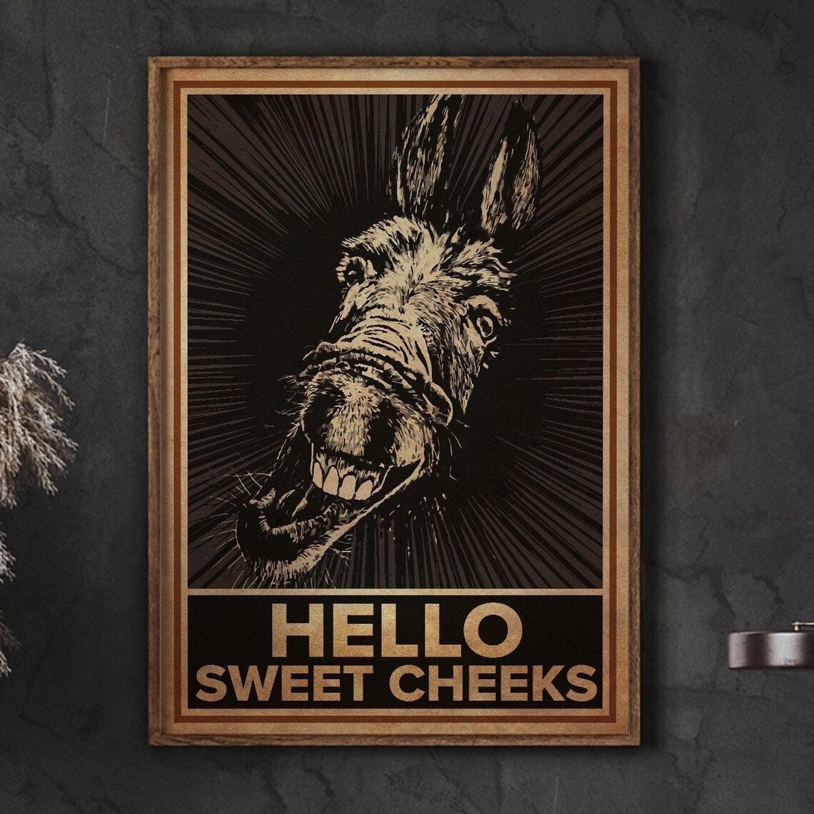 Hello Sweet Cheeks Laughing Donkey Funny Retro Bathroom Poster