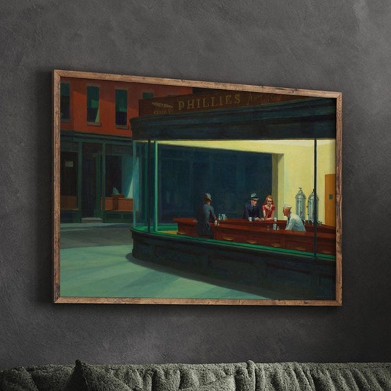 Edward Hopper Nighthawks Print Urban City Poster Famous Painting Modern Realism