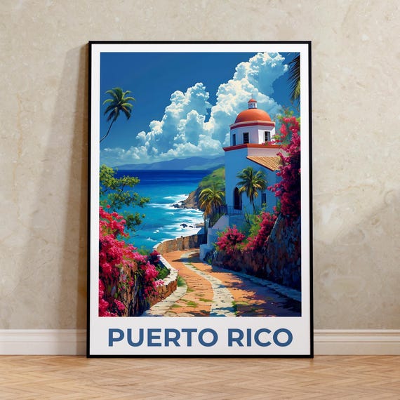 Puerto Rico Travel Print Island Poster Tropical Art Illustration San Juan Scenic Wall Home Decor Birthday Gift