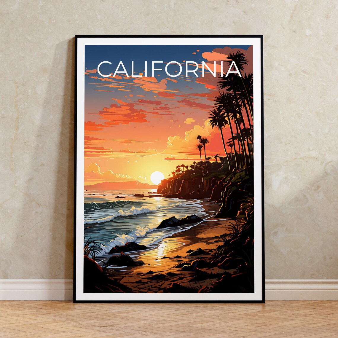 California Travel Poster, Beach Coast Nature Art Print