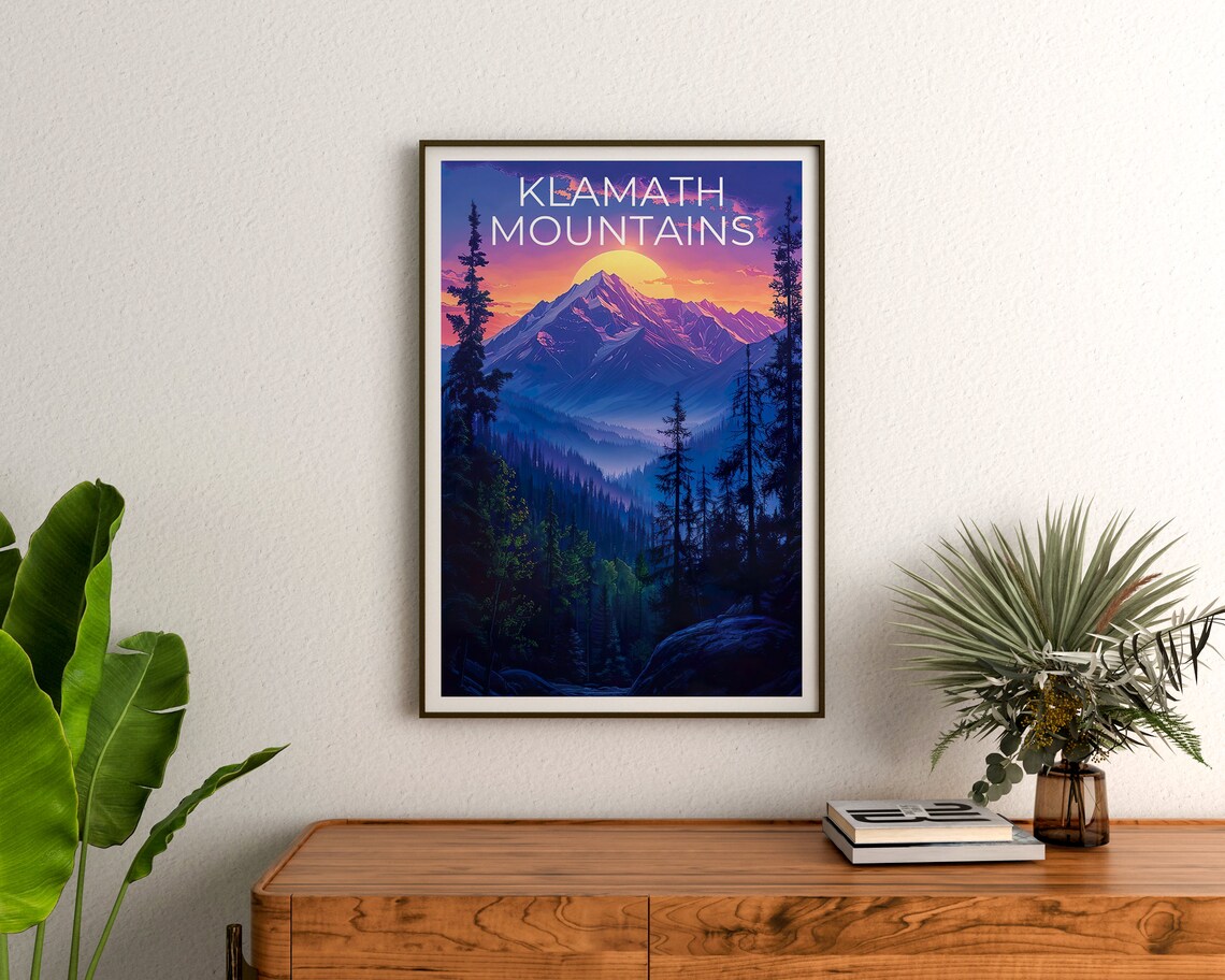 Klamath Mountains California Sunset Peak Pine Forest Golden Sun Poster - Image 2