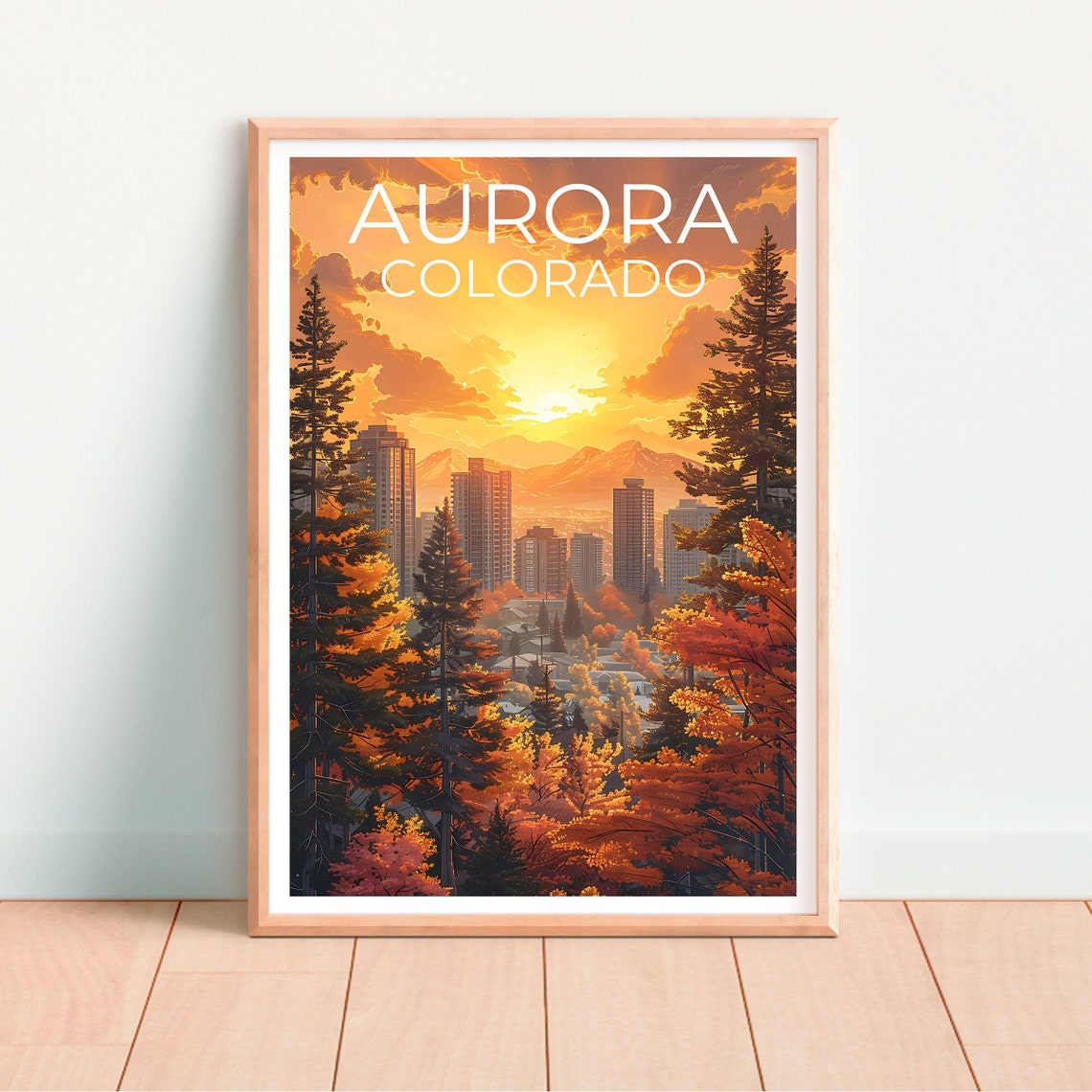 Aurora Colorado City Skyline Sunset Pines Autumn View Travel Poster - Image 4