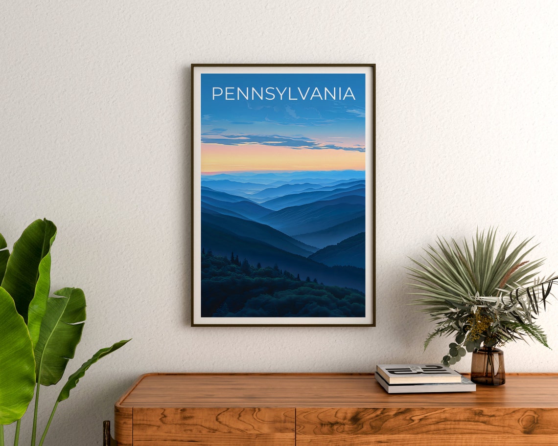 Pennsylvania Allegheny Sunset Layered Blue Mountain Ridges View Poster - Image 3