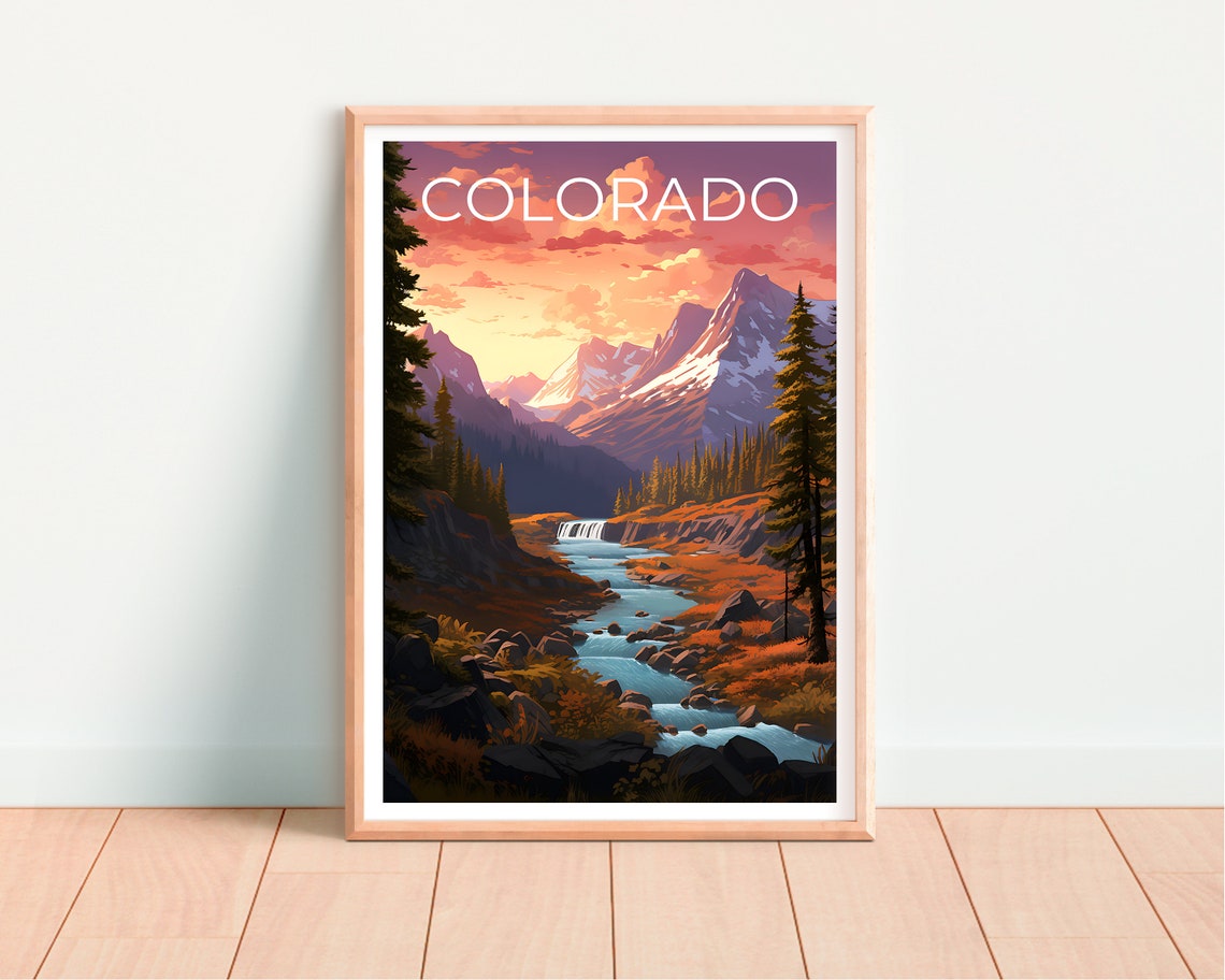 Colorado Rocky Mountains Waterfall Stream Sunset Alpine Travel Poster - Image 4