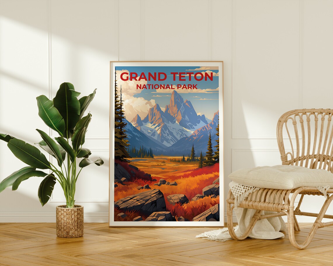 Grand Teton Travel Poster, Wyoming Nature Wall Art Print - Image 2