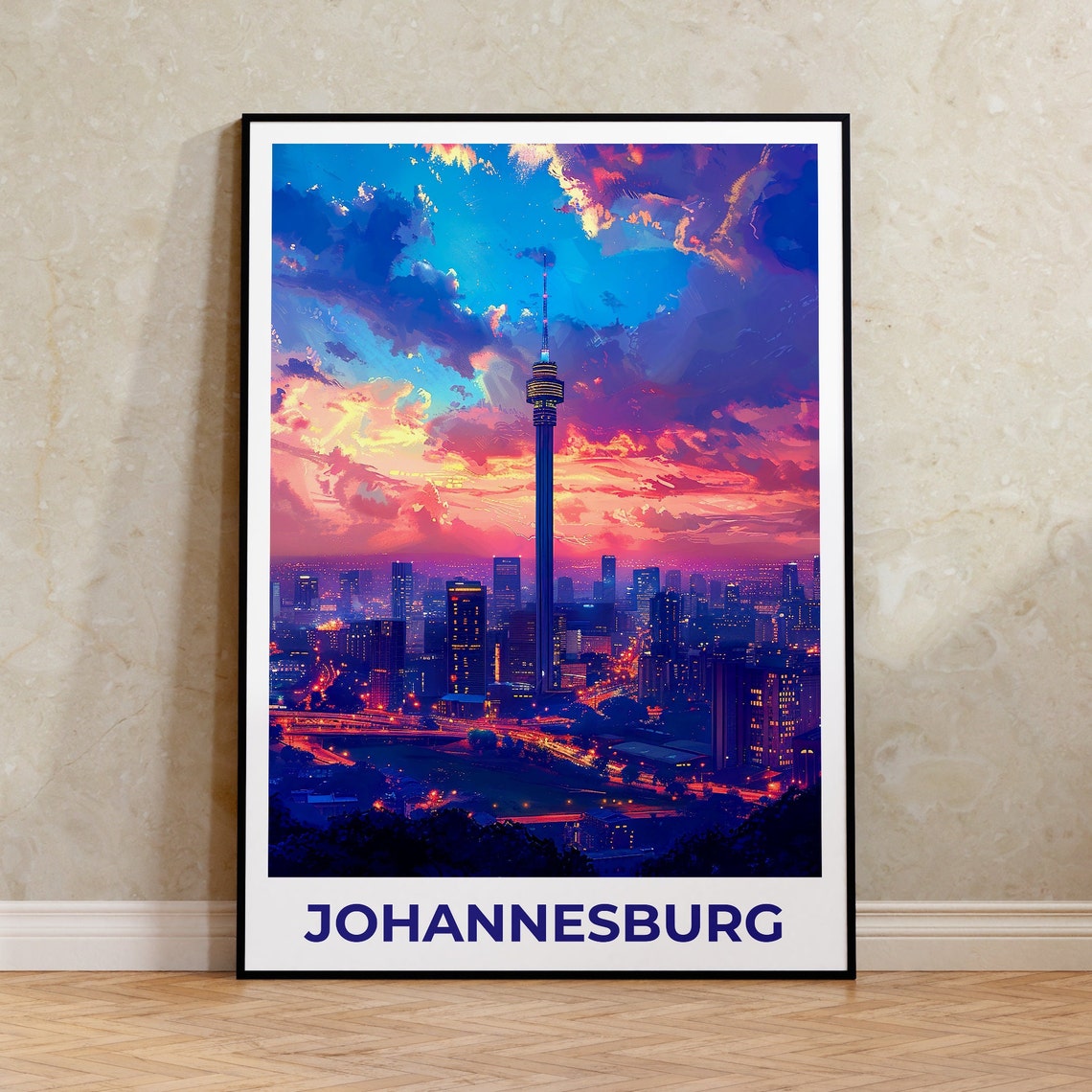 Johannesburg Sunset Hillbrow Tower City Skyline Lights Poster
