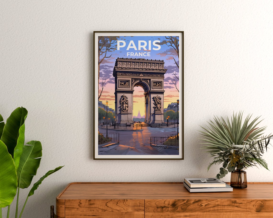 Paris France Arc De Triomphe Sunset Avenue Landmark View Poster - Image 3