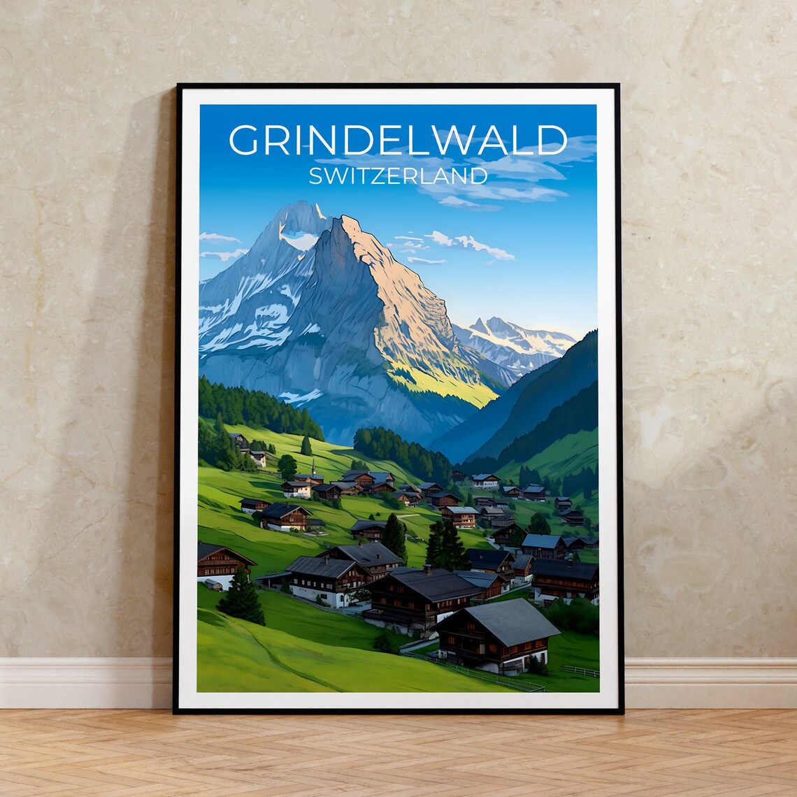 Grindelwald Travel Poster, Swiss Alps Wall Art Print