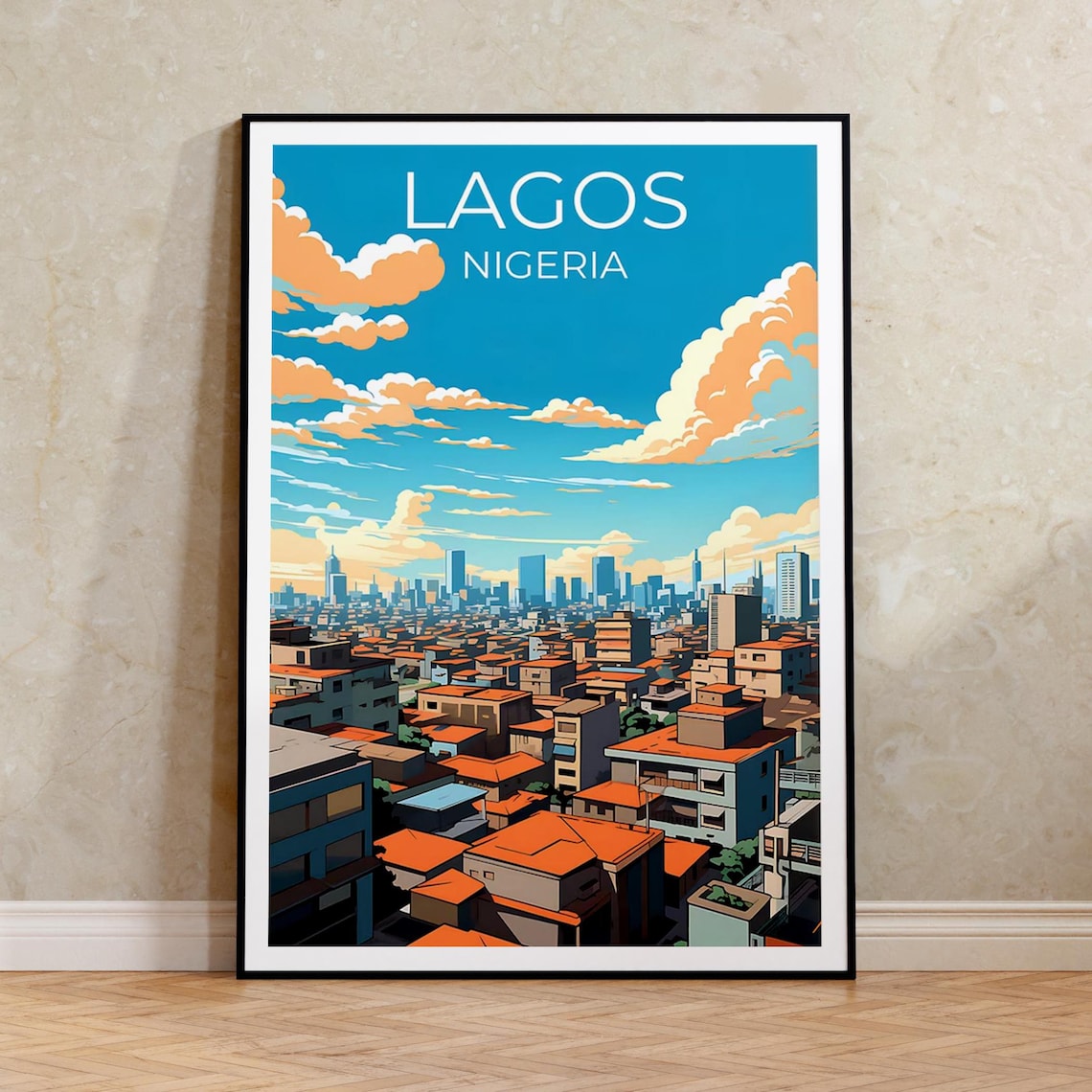Lagos Nigeria City Skyline Daytime Aerial View Travel Poster