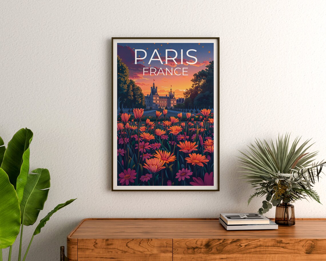 Paris France Jardin du Luxembourg Palace Flower Garden Travel Poster - Image 3