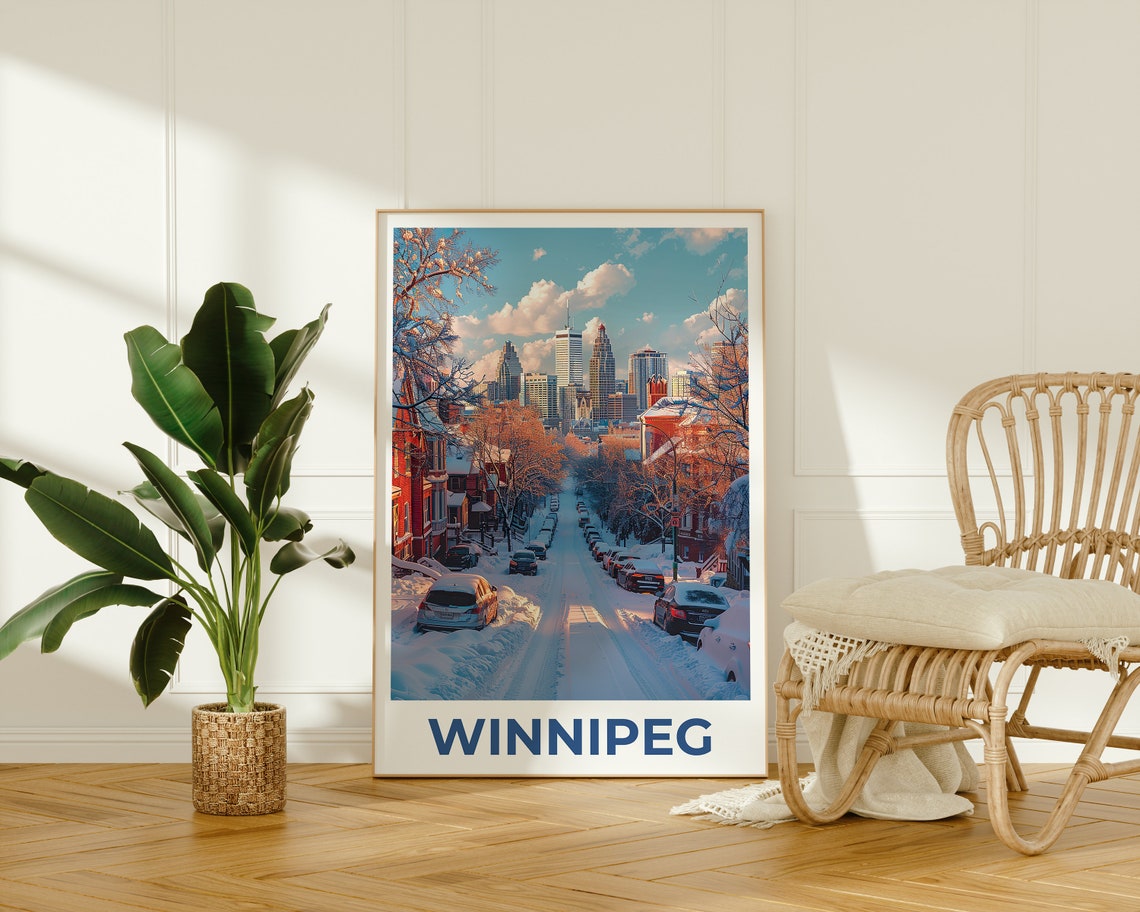 Winnipeg Canada Snowy Winter Street Downtown Skyline Sunrise Poster - Image 2