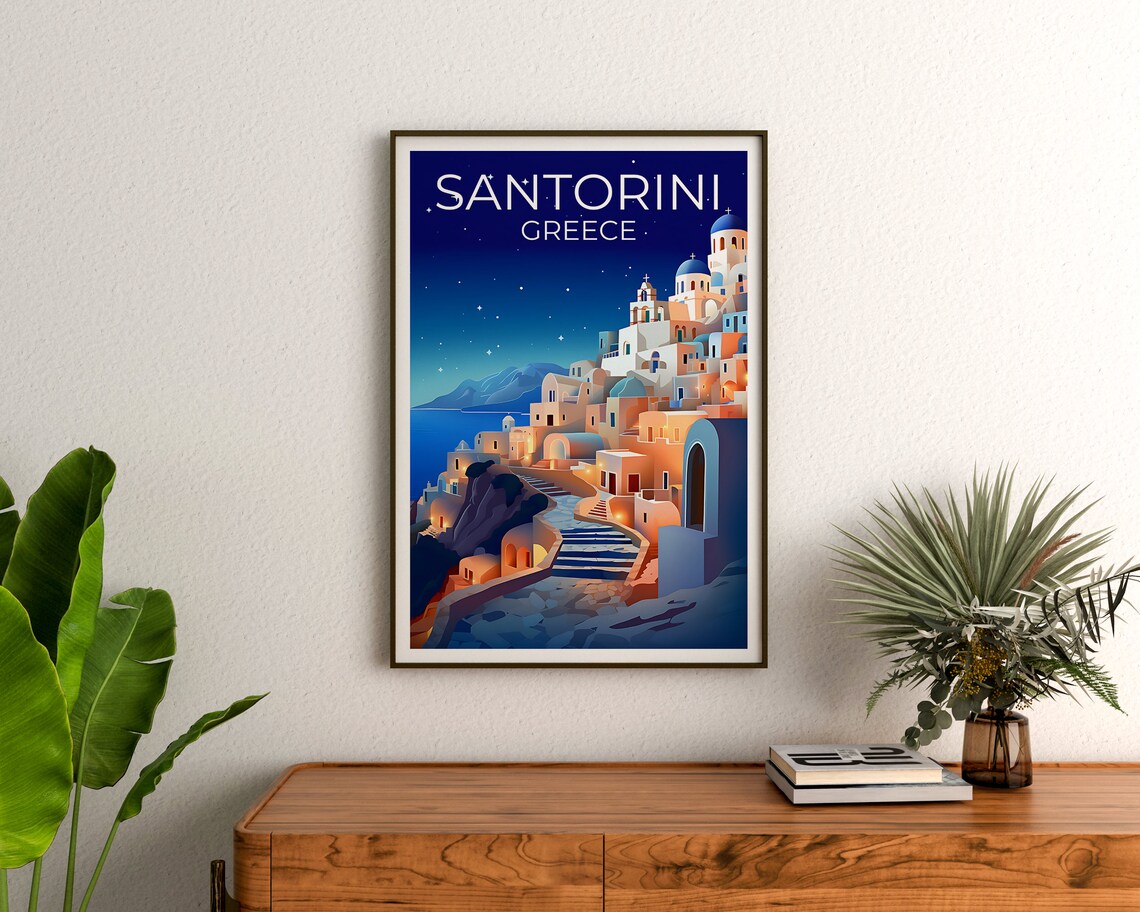 Santorini Greece Travel Poster, Greek Island Print - Image 3