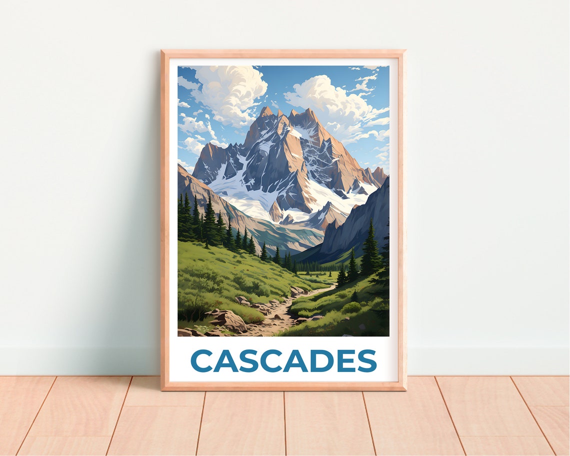 Cascades Snowy Peak Alpine Meadow Hiking Trail Summer Poster - Image 4