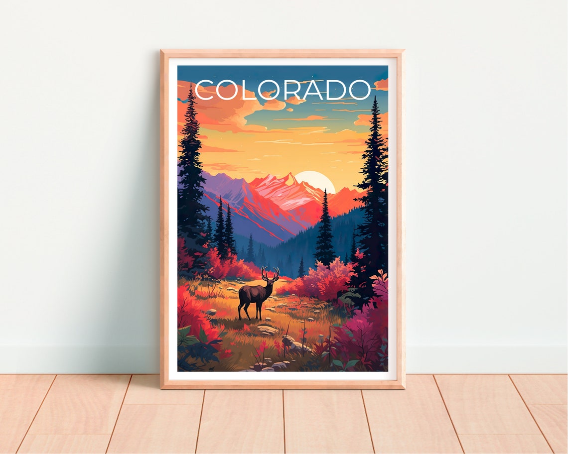 Colorado Deer Autumn Meadow Sunset Rocky Mountain View Poster - Image 4