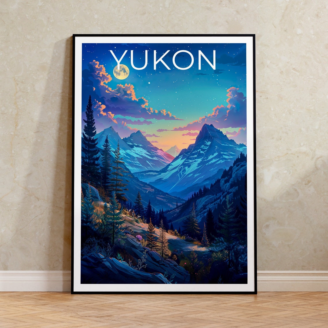 Yukon Canada Moonlit Mountain Valley Night Sky Wilderness Poster