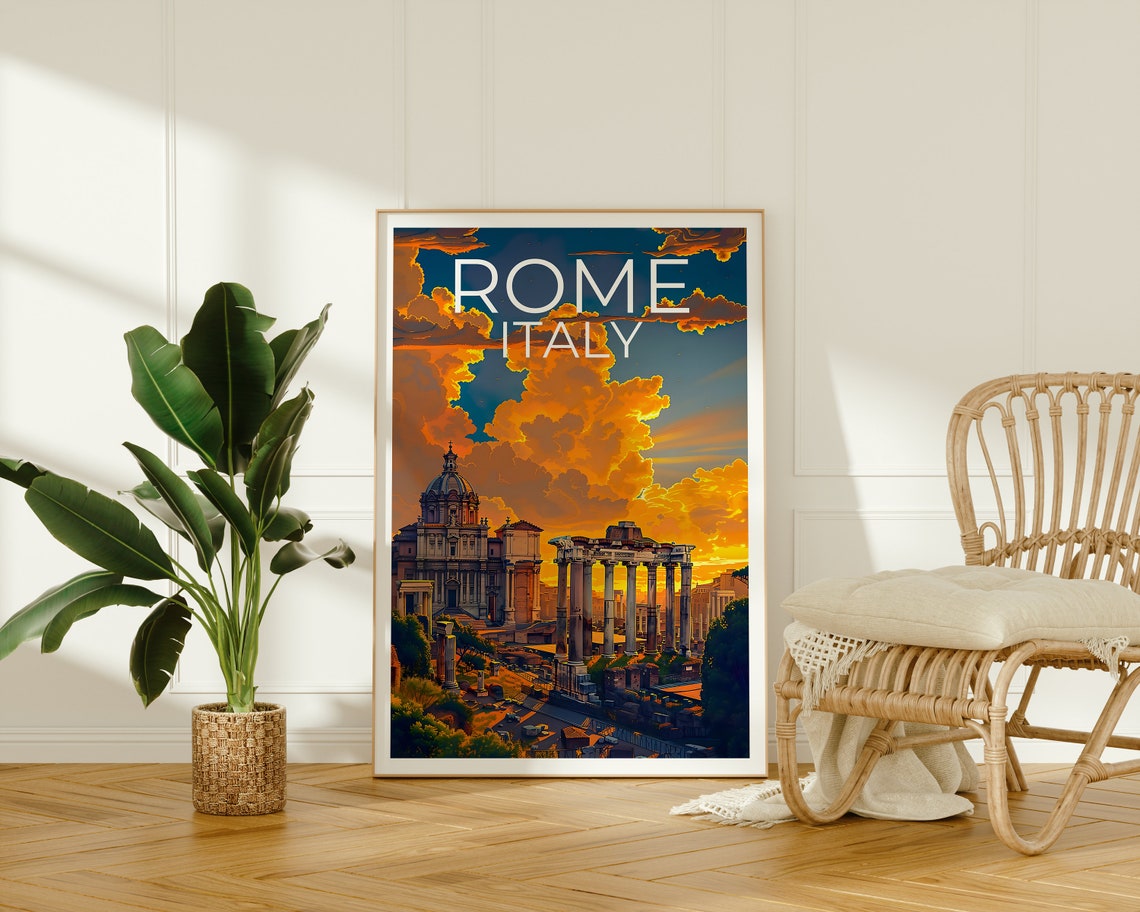 Rome Italy Roman Forum Ruins Dramatic Sunset Clouds Travel Poster - Image 2