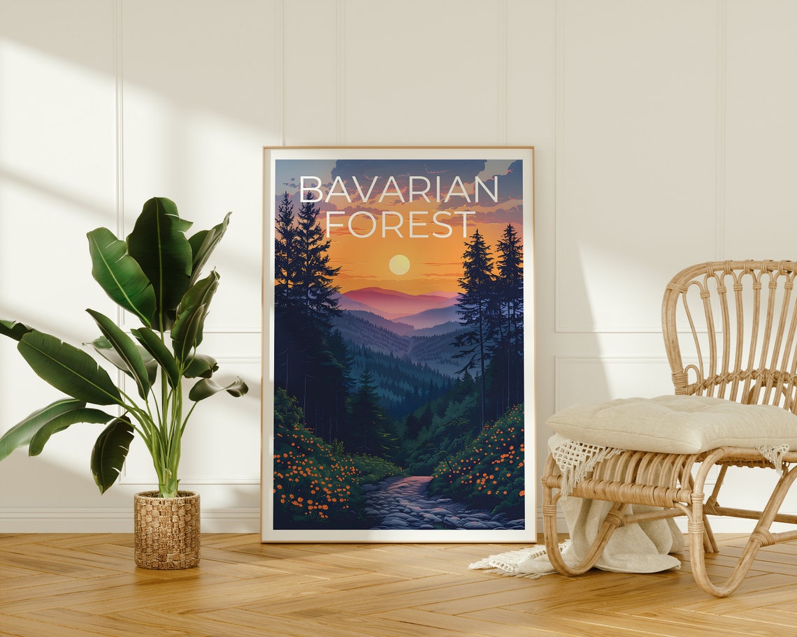 Bavarian Forest Germany Sunset Valley Pines Wildflowers Trail Poster - Image 2