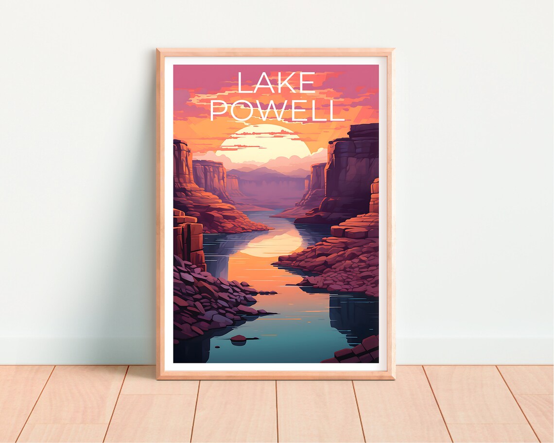 Lake Powell Arizona Red Rock Canyon Waterway Sunset View Travel Poster - Image 4