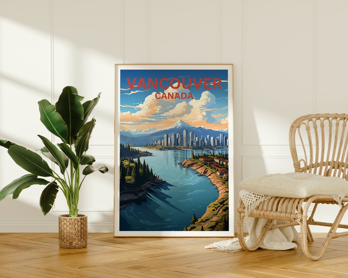 Vancouver Canada City Skyline Snowy Mountain Harbor View Travel Poster - Image 2