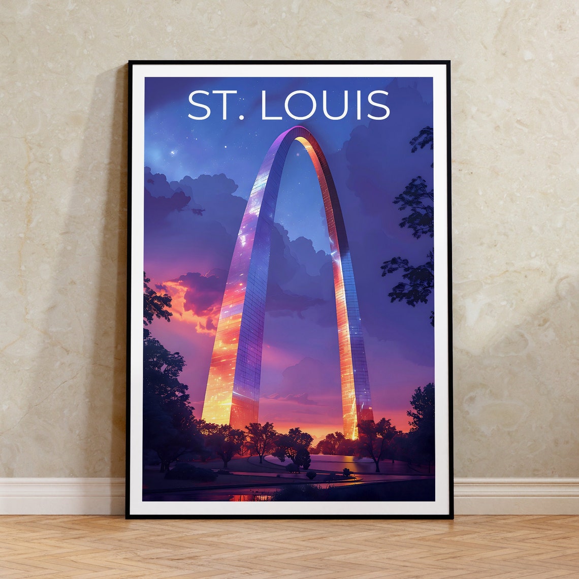 St Louis Gateway Arch Sunset City Skyline Landmark View Poster